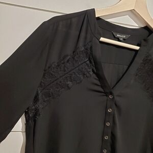 RW&co small blouse black long flowy top oversized tunic lace longsleeve Shirt
